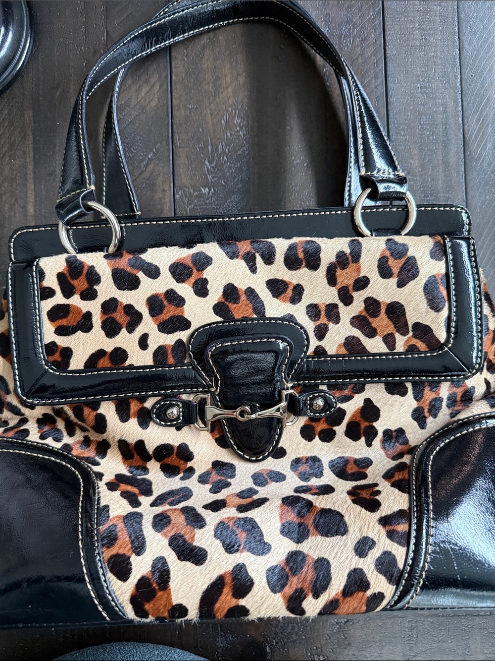 Black Tote with Leopard Accent - Women’s Everyday Shopper